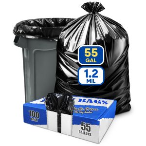(100 Pack) 55 Gallons Trash Bags, 1.2 Mil, 38″ x 58″, Black